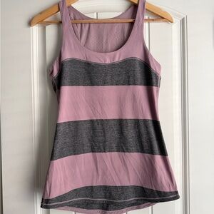 Lululemon Athletica Pink and Gray Striped Tank Top